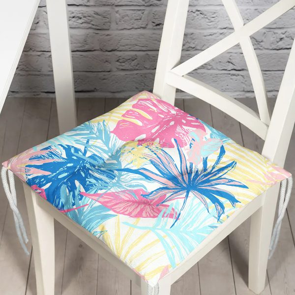 - P5270-Gorsel - Realhomes  Büyüleyici Renklerde Tropikal Yaprak Desenli Özel Tasarım Pofuduk Sandalye Minderi Realhomes