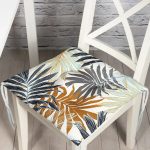 - P5271-Gorsel - Realhomes Kahverengi Ve Gri Yaprak Desenli Pofuduk Sandalye Minderi Realhomes