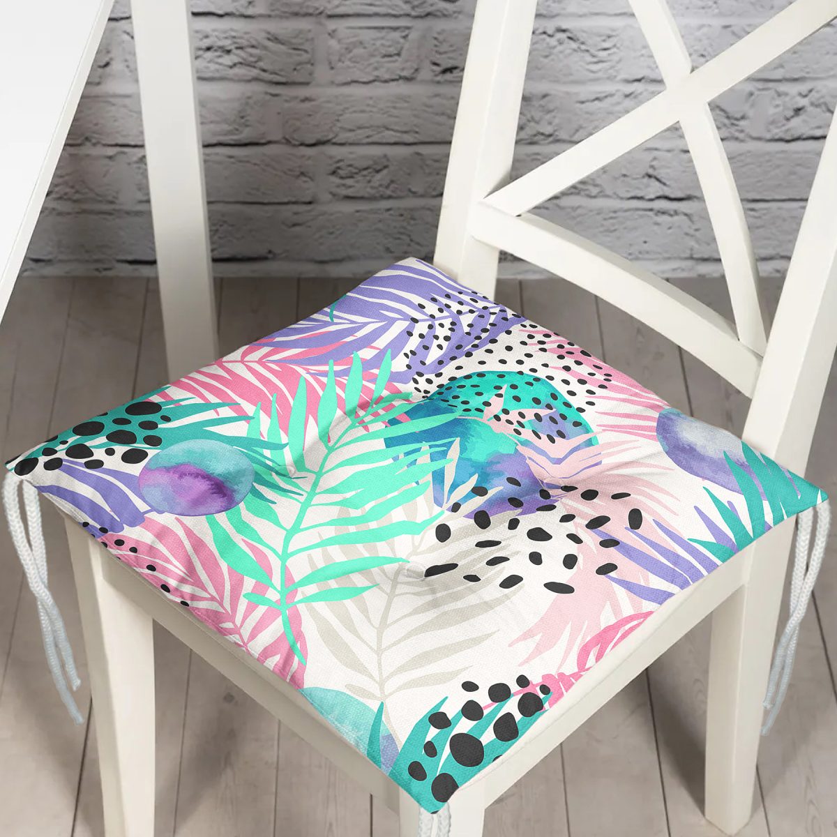 Sulu Boya Yaprak Desenli Dekoratif Modern Pofuduk Sandalye Minderi Realhomes