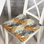 RealHomes Kahve Ve Gri Renk Yaprak Motifli Dijital Baskılı Pofuduk Sandalye Minderi Realhomes