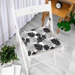 - P5289-Gorsel-1 - Realhomes Siyah Ve Beyaz Yaprak Motifli Dekoratif Pofuduk Sandalye Minderi Realhomes