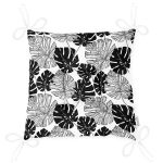 - P5289-Gorsel-2 - Realhomes Siyah Ve Beyaz Yaprak Motifli Dekoratif Pofuduk Sandalye Minderi Realhomes