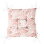 - P5292-Gorsel-2 - Realhomes  Gri Zemin Üzerinde Pembe Özel Tasarım Yaprak Motifli Pofuduk Sandalye Minderi Realhomes