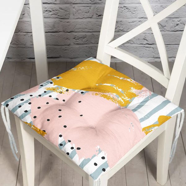 - P5301-Gorsel - Realhomes  Soyut Sulu Boya Çizim Desenli Modern Pofuduk Sandalye Minderi Realhomes