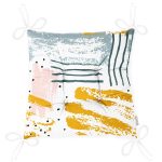 Beyaz Zeminde Soyut Sulu Boya Çizimli Özel Tasarım Dijital Baskılı Pofuduk Sandalye Minderi Realhomes