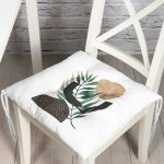 Beyaz Zemin Üzerinde Soyut Yaprak Çizimli Dekoratif Pofuduk Sandalye Minderi Realhomes