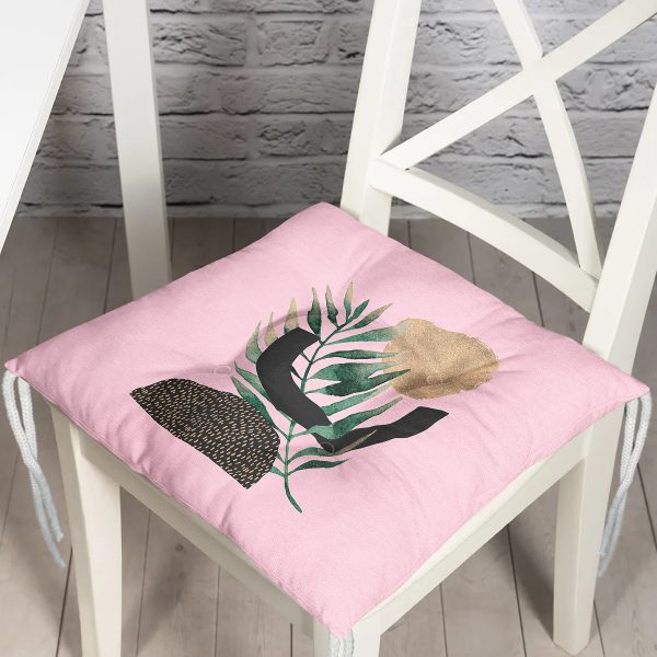 Gri Zemin Üzerinde Soyut Yaprak Çizimli Modern Özel Tasarım Pofuduk Sandalye Minderi Realhomes