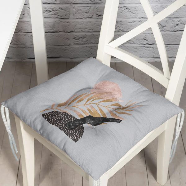 - P5310gri-Gorsel - Realhomes  Mermer Zemin Üzerinde Gold Aytıntı Temalı Pembe Tropik Yaprak Desenli Pofuduk Sandalye Minderi Realhomes