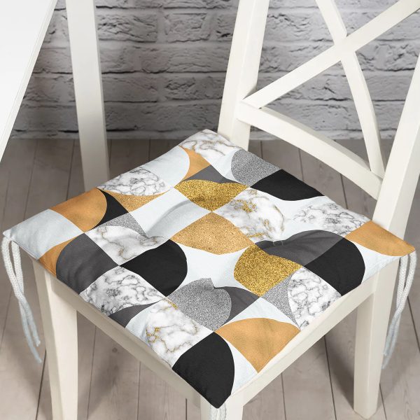 - P5312-Gorsel - Realhomes  Mermer Zemin Üzerinde Gold Aytıntı Temalı Pembe Tropik Yaprak Desenli Pofuduk Sandalye Minderi Realhomes