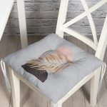 Gri Zeminde Soyut Çizim Ay Ve Yaprak Motifli Pofuduk Sandalye Minderi Realhomes