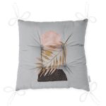 Gri Zeminde Soyut Çizim Ay Ve Yaprak Motifli Pofuduk Sandalye Minderi Realhomes