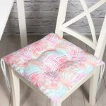 - P5321-Gorsel - Realhomes Pembe Ve Mavi Yaprak Desenli Özel Tasarım Dekoratif Pofuduk Sandalye Minderi Realhomes