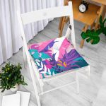 - P5334-Gorsel-1 - Realhomes Rengarenk Yaprak Çizimli Modern Özel Tasarım Pofuduk Sandalye Minderi Realhomes