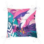 - P5334-Gorsel-2 - Realhomes Rengarenk Yaprak Çizimli Modern Özel Tasarım Pofuduk Sandalye Minderi Realhomes