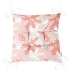 - P5341-Gorsel-2 - Realhomes  Gri Zemin Üzerinde Pembe Beyaz Yaprak Motifli Dekoratif Pofuduk Sandalye Minderi Realhomes