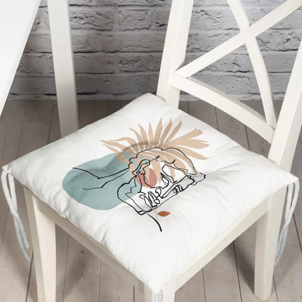 - P5342-Gorsel - Realhomes  Botanik Portre Basklı Özel Tasarım Dekoratif Pofuduk Sandalye Minderi Realhomes