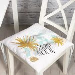 Geometrik Çizimler Üzerinde Tropik Yaprak Motifli Pofuduk Sandalye Minderi Realhomes