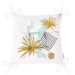 Geometrik Çizimler Üzerinde Tropik Yaprak Motifli Pofuduk Sandalye Minderi Realhomes