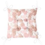 Beyaz Zemin Üzerinde Pembe Tropikal Yaprak Desenli Modern Pofuduk Sandalye Minderi Realhomes