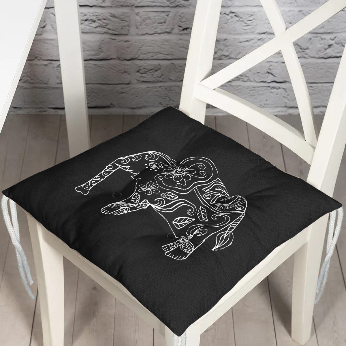 Retro Mandala Fil Desenli Özel Tasarım Pofuduk Sandalye Minderi Realhomes