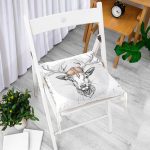 Beyaz Zeminde Alageyik Motifli Modern Pofuduk Sandalye Minderi Realhomes