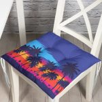 - P5513-Gorsel - Realhomes  Gün Batımında Palmiye Ağaç Tasarımlı Pofuduk Sandalye Minderi Realhomes