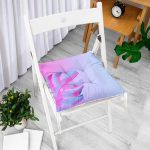 - P5518sag-Gorsel-1 - Realhomes Toz Mavisi Zeminli Tropik Yapraklı Özel Tasarım Dekoratif Pofuduk Sandalye Minderi Realhomes