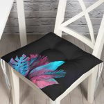 - P5519-Gorsel - Realhomes  Siyah Zeminli Tropik Yapraklı Özel Tasarım Moderen Pofuduk Sandalye Minderi Realhomes