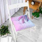 - P5520-Gorsel-1 - Realhomes  Toz Mavisi Zeminli Tropik Yapraklı Özel Tasarım Moderen Pofuduk Sandalye Minderi Realhomes