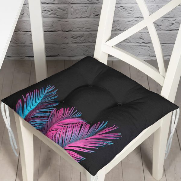 - P5521-Gorsel - Realhomes  Siyah Zeminli Tropik Yapraklı Modern Pofuduk Sandalye Minderi Realhomes