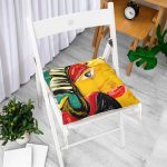 Müzik Temalı Soyut Kadın Motifli Pofuduk Sandalye Minderi Realhomes