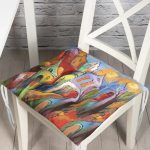 - P5590-Gorsel - Realhomes  Renkli Sulu Boya Çizimli Gece Kondu Evleri Motifli Dekoratif Pofuduk Sandalye Minderi Realhomes