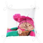 - P5613-Gorsel-2 - Realhomes  Sepet İçinde Pembe Şapkalı Sevimli Kedicik Dekoratif Pofuduk Sandalye Minderi Realhomes