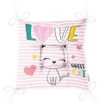 - P5716-Gorsel-2 - Realhomes  Pembe Çizgili Zeminde Sweet Cat Tasarımlı Pofuduk Sandalye Minderi Realhomes