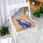 - P5748-Gorsel-1 - Realhomes  Haki Zeminli Mavi Kedi Desenli Özel Tasarım Pofuduk Sandalye Minderi Realhomes