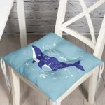 - P5750-Gorsel - Realhomes Buz Mavisi Zeminli Balina Desenli Modern Pofuduk Sandalye Minderi Realhomes