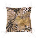 Siyah Leopar Zeminde Kurumuş Yaprak Motifli Modern Pofuduk Sandalye Minderi Realhomes