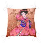 Çiçek Motifleri Üzerinde Japon Kız Desenli Modern Pofuduk Sandalye Minderi Realhomes