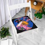 Çiçek Desenli Yelpazeli Japon Kız Motifli Modern Pofuduk Sandalye Minderi Realhomes