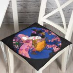 Çiçek Desenli Yelpazeli Japon Kız Motifli Modern Pofuduk Sandalye Minderi Realhomes