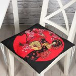 Çiçek Desenli Yelpazeli Japon Kız Motifli Modern Pofuduk Sandalye Minderi Realhomes