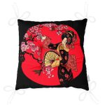 Çiçek Desenli Yelpazeli Japon Kız Motifli Modern Pofuduk Sandalye Minderi Realhomes