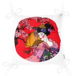 Çiçek Desenli Yelpazeli Japon Kız Motifli Modern Pofuduk Sandalye Minderi Realhomes