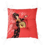 Prenses Pembe Zeminli Yelpazeli Kadın Desenli Dekoratif Pofuduk Sandalye Minderi Realhomes