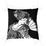 - P5805-Gorsel-2 - Realhomes  Siyah Zeminde Gri Japon Kız Motifli Dekoratif Pofuduk Sandalye Minderi Realhomes