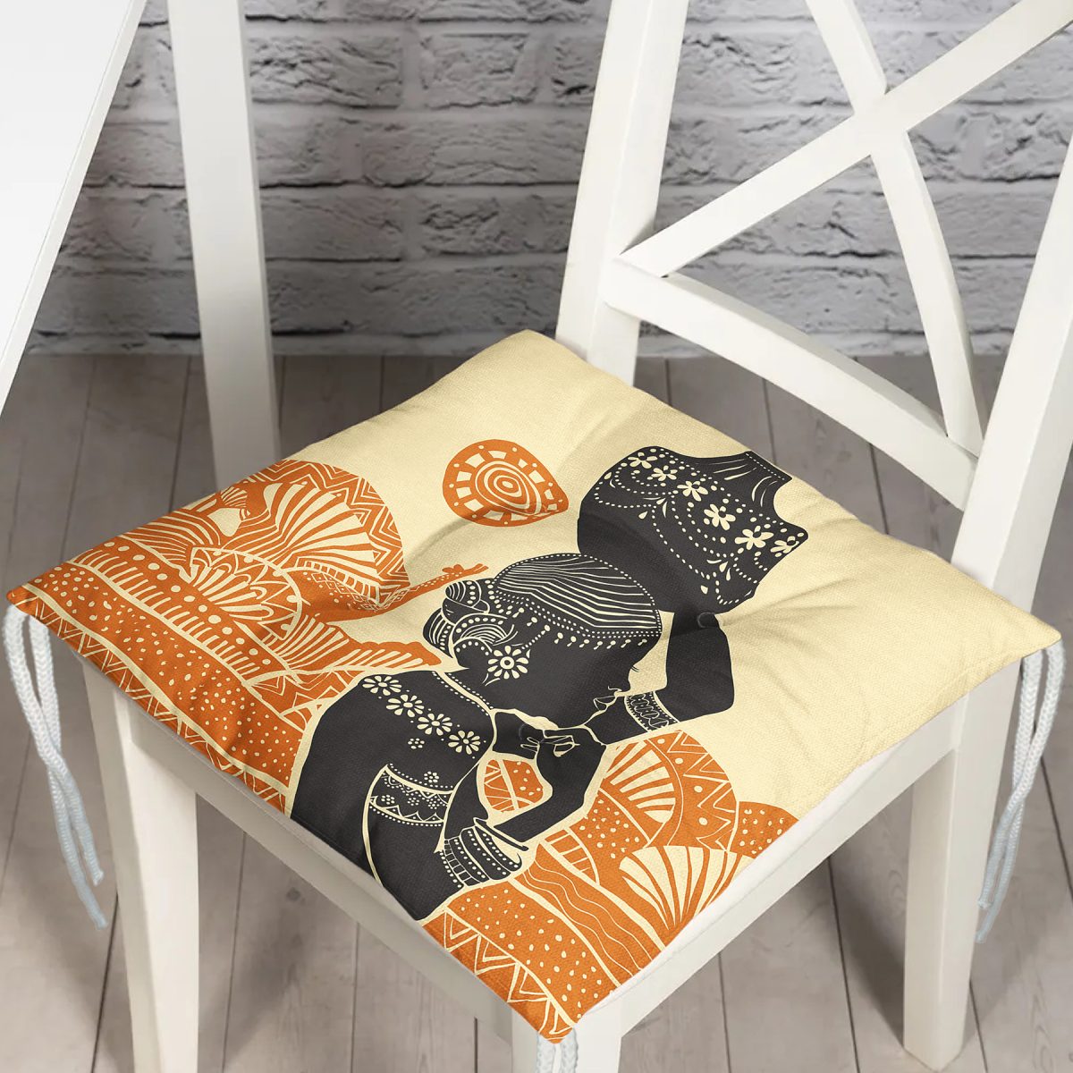 Başında Vazo Taşıyan Etnik Afrika Desenli Modern Pofuduk Sandalye Minderi Realhomes