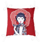 - P5819-Gorsel-2 - Realhomes  Kırmızı Zeminli Köpek Tutan Hanım Desenli Modern Pofuduk Sandalye Minderi Realhomes