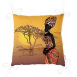Güneşin Batışındaki Ağaç Zeminli Afrika Kadın Motifli Pofuduk Sandalye Minderi Realhomes