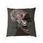 - P5825-Gorsel-2 - Realhomes Gri Zemin Desenli Siyahi Kadın Motifli Pofuduk Sandalye Minderi Realhomes