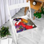 - P5826-Gorsel-1 - Realhomes  Etnik Desen Zeminli Sarı Yelpazeli Japon Kadın Motifli Pofuduk Sandalye Minderi Realhomes